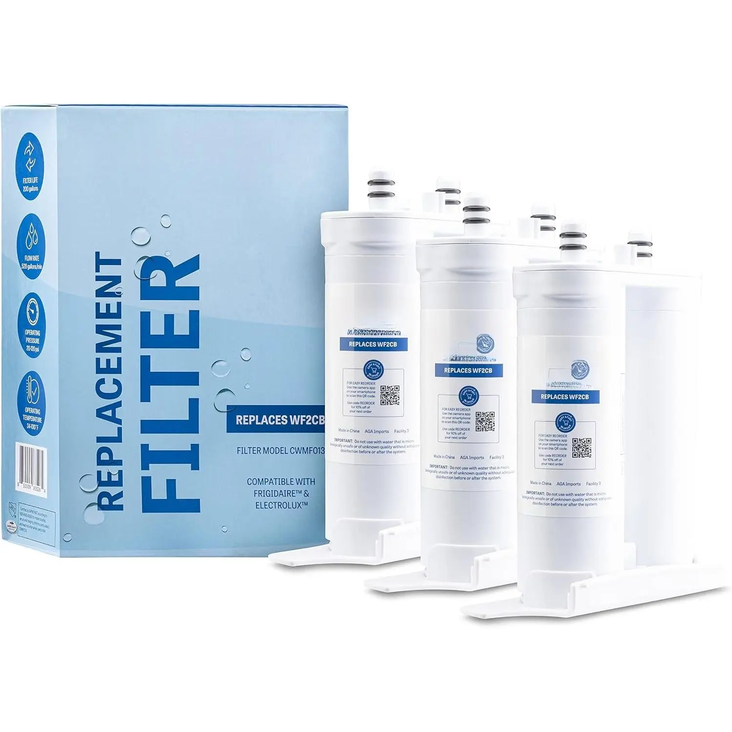 WF2CB Water Filter  for Frigdaire & Electrolux, Refrigerator Water Filter compatible with PureSource2, FC100,  9916, 469916, EWF2CBPA, NGFC 2000-WF2CB (3 pack)