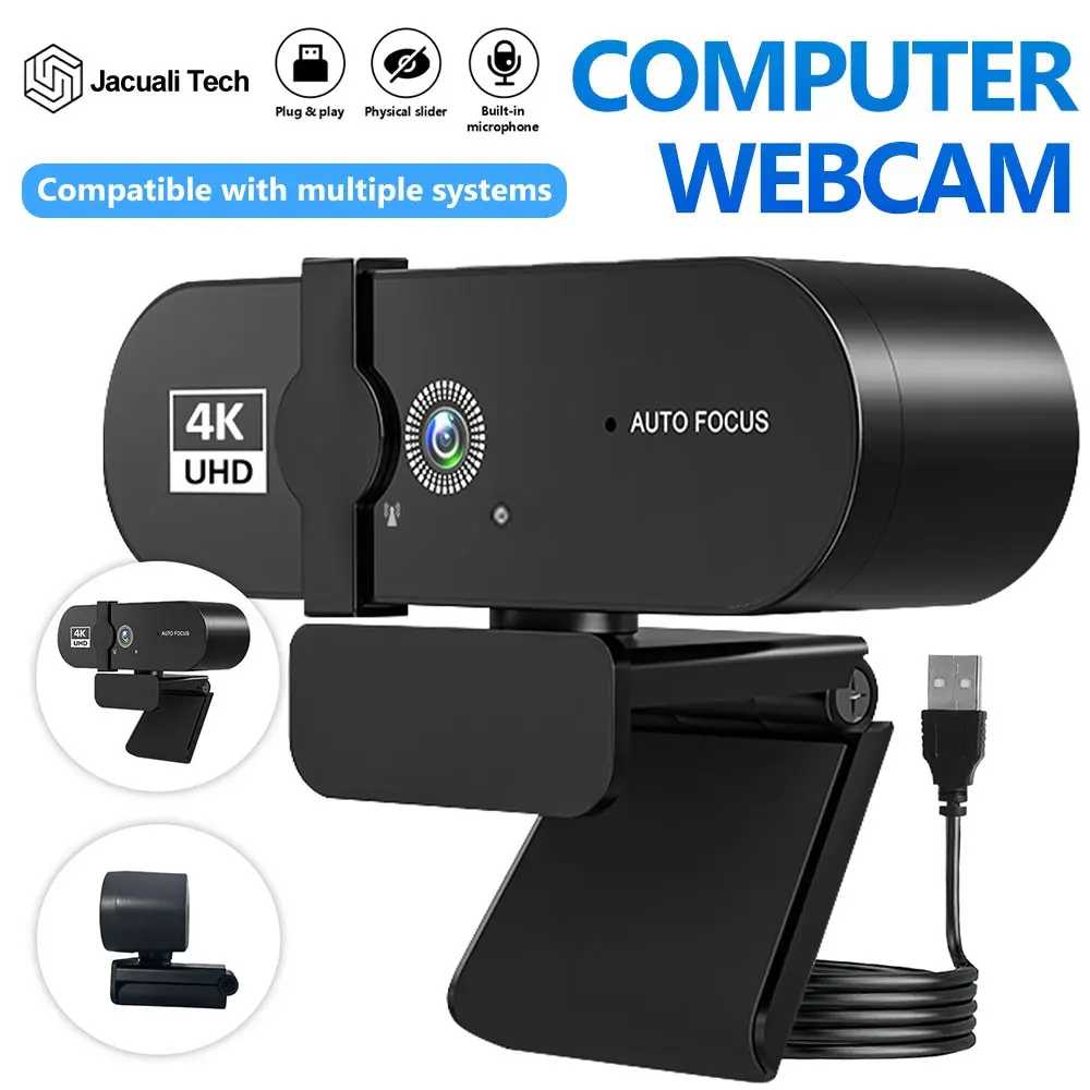4K Uhd Webcam with Microphone & Privacy Cover, Auto Focus Wide Angle USB Camera, Hdr Low Light, Plug & Play for Gaming & Meetings