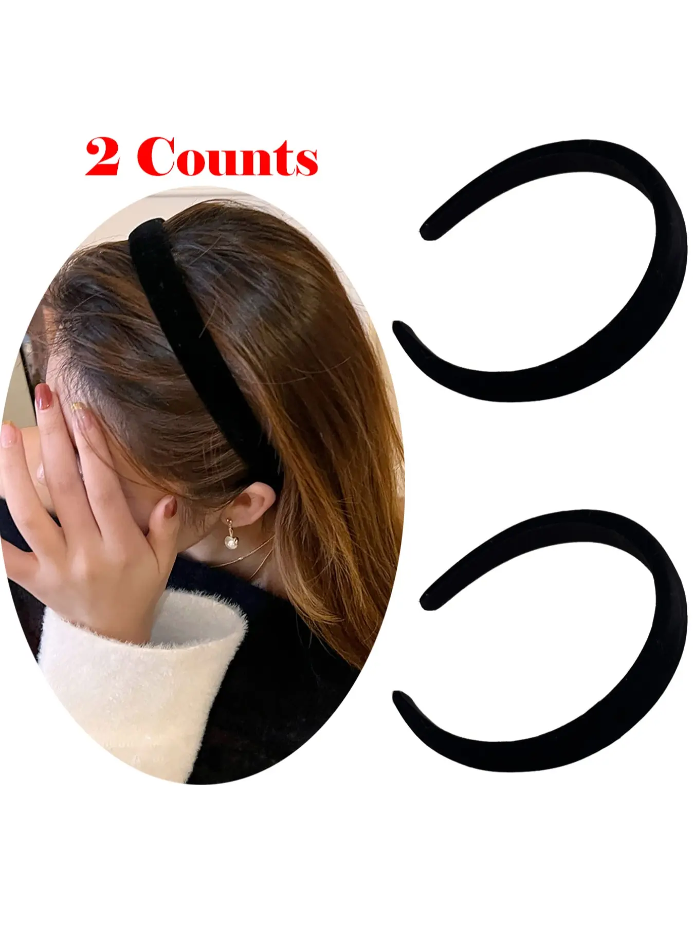 2 Pcs Vintage Velvet Wide Headbands, Casual Plain Design, All-Season Hair Accessories, High Crown Effect, Daily Wear & Outing Use