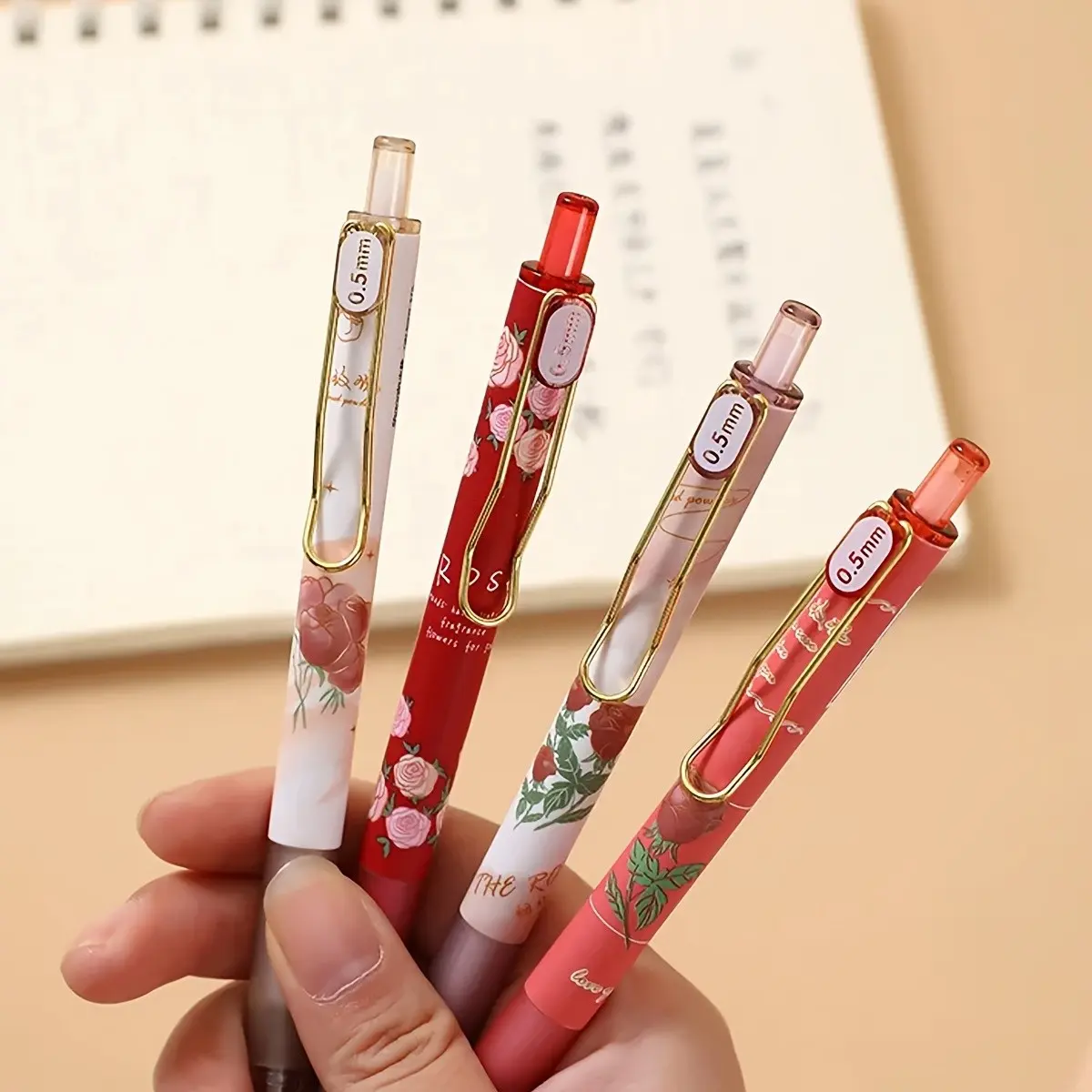 4/16pcs Romantic Rose St Tip Gel Ink Pen, Core, School Office Writing Supplies, Gift Stationery Art Supplies, Cute Pens