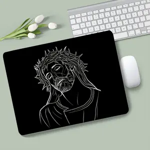 Anime Black and White Jesus with Crown of Thorns Pattern Mouse Pad,Thickened design and precision overlocking process Anti-Slip Rubber Base Wireless Mouse Pads for Desk, Computers, Laptop, Office Desk