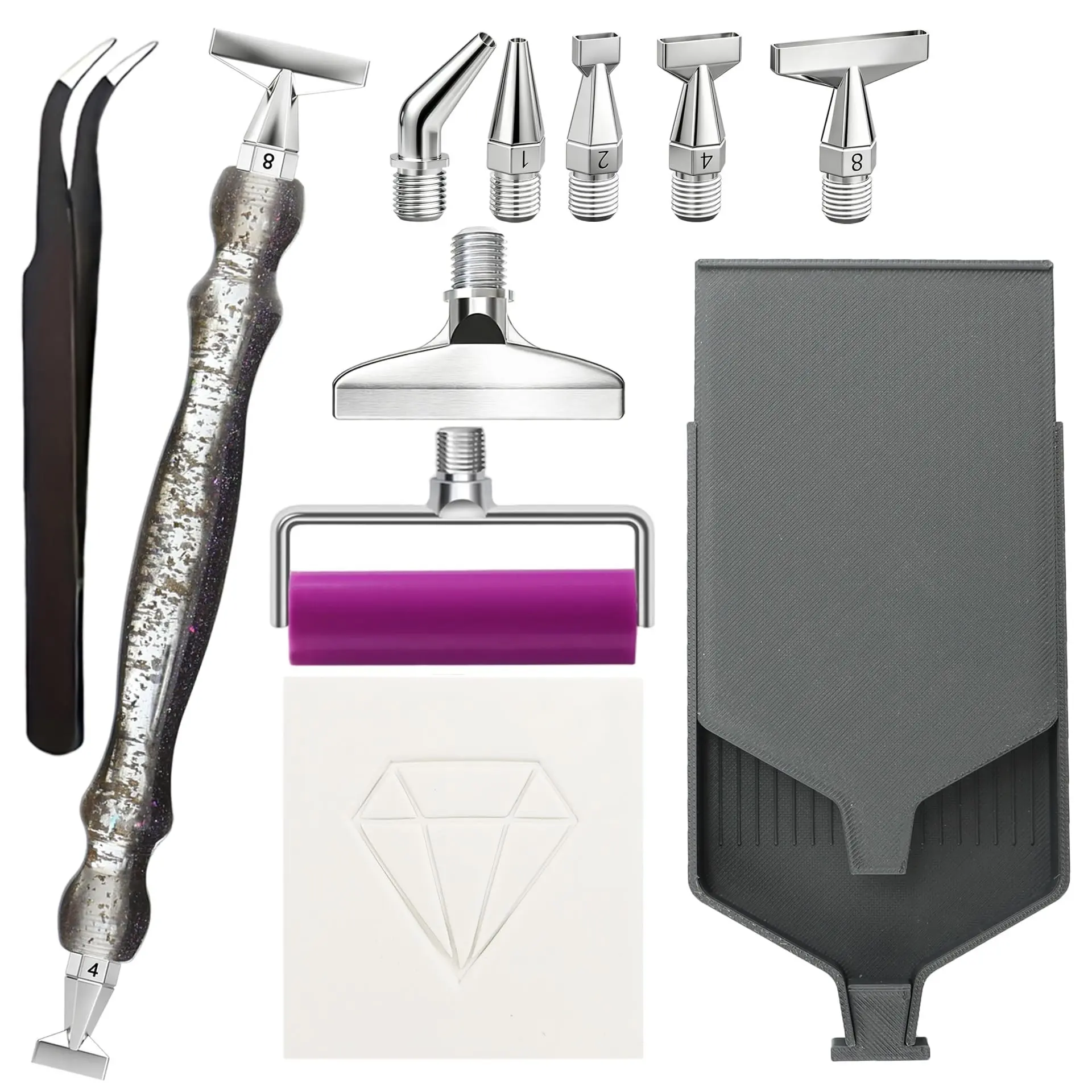 DIY Diamond Painting Kit, Stainless Steel Bend Tip, Multi-Function Pencils, Roller Tool, Tray, Tweezers, Wax, Adult Drill Remover, Diamond Painting Tools, Diamond Art Kit