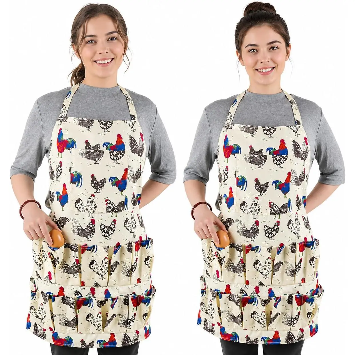 2 pack Egg Apron, Egg Collecting Apron for Chicken Duck Goose Eggs, with 13 Pockets Chicken Egg Apron for Women&Men