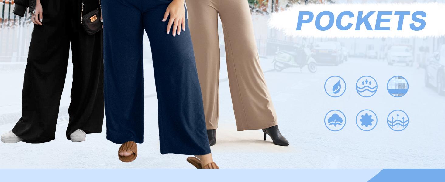 2026 3 Pack Women's Wide Leg Pants with Pockets High Waist Loose Sweatpants Casual Lounge Yoga Workout Palazzo
