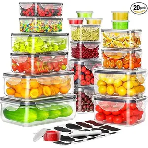 40-Piece Airtight Food Storage Container Set (20 Containers & Lids), Leakproof, Reusable, - For Kitchen & Pantry - Includes Labels & Pen - Kitchen Utensils, Lunch Boxes, Tableware