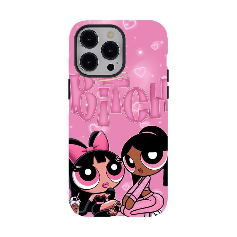 Powe.rp.u.f.f G.irls Y2K Aesthetic Pink, Sweet Two-In-One Drop-Resistant Mobile Phone Case Protection, Shockproof For IPhone 17-12, Pro Max, Pro Plus, and Samsung S25 24 23 Safety Case