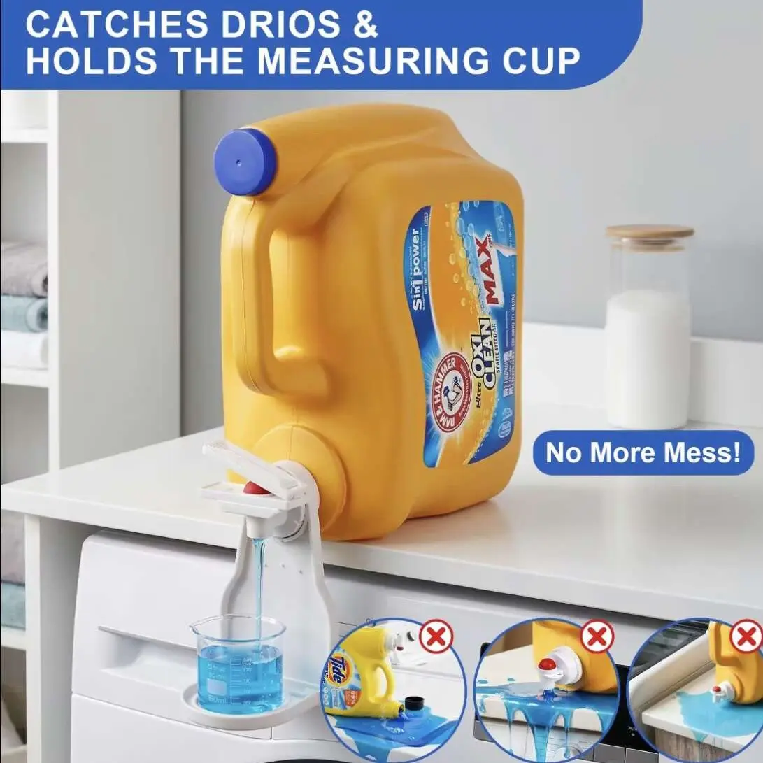 Two-Piece Laundry Dispenser Set, Ergonomic Liquid Soap Holder with Press Pause Nozzle, Liquid Detergent Dispenser, Prevents Overflow, Easy Install, for Laundry Room/bathroom