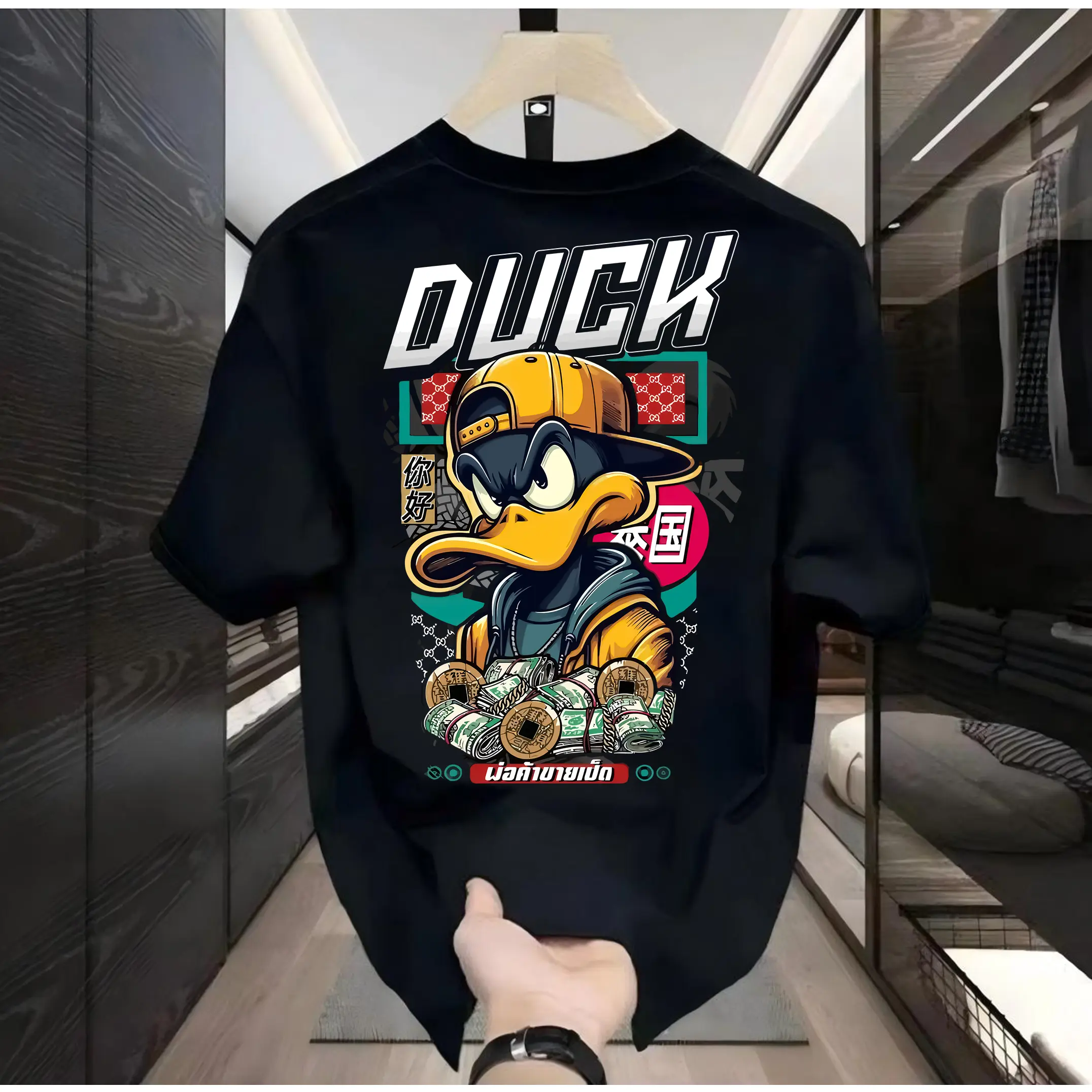 [LIVE]Juun.J DUCK Character T-Shirt, Duck Mascot Design, Streetwear, Unique & Attractive Colorful Pattern, 100% Cotton, Soft Breathable Tassels