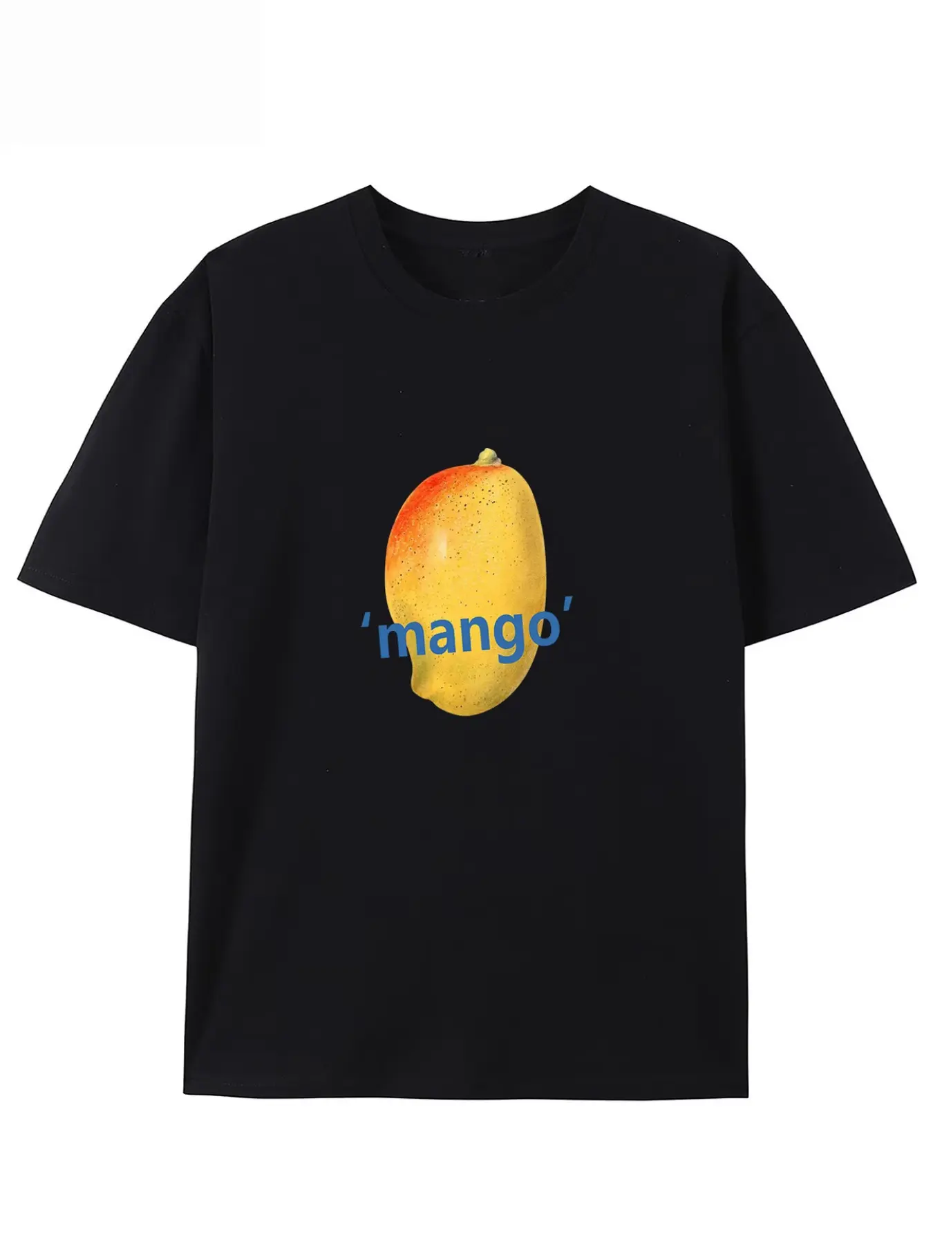 Realistic Mango Print T-Shirt, Fun Fruit Pattern, Unisex Loose Round Neck Short Sleeve Top, Casual Crop Tee for Men and Women