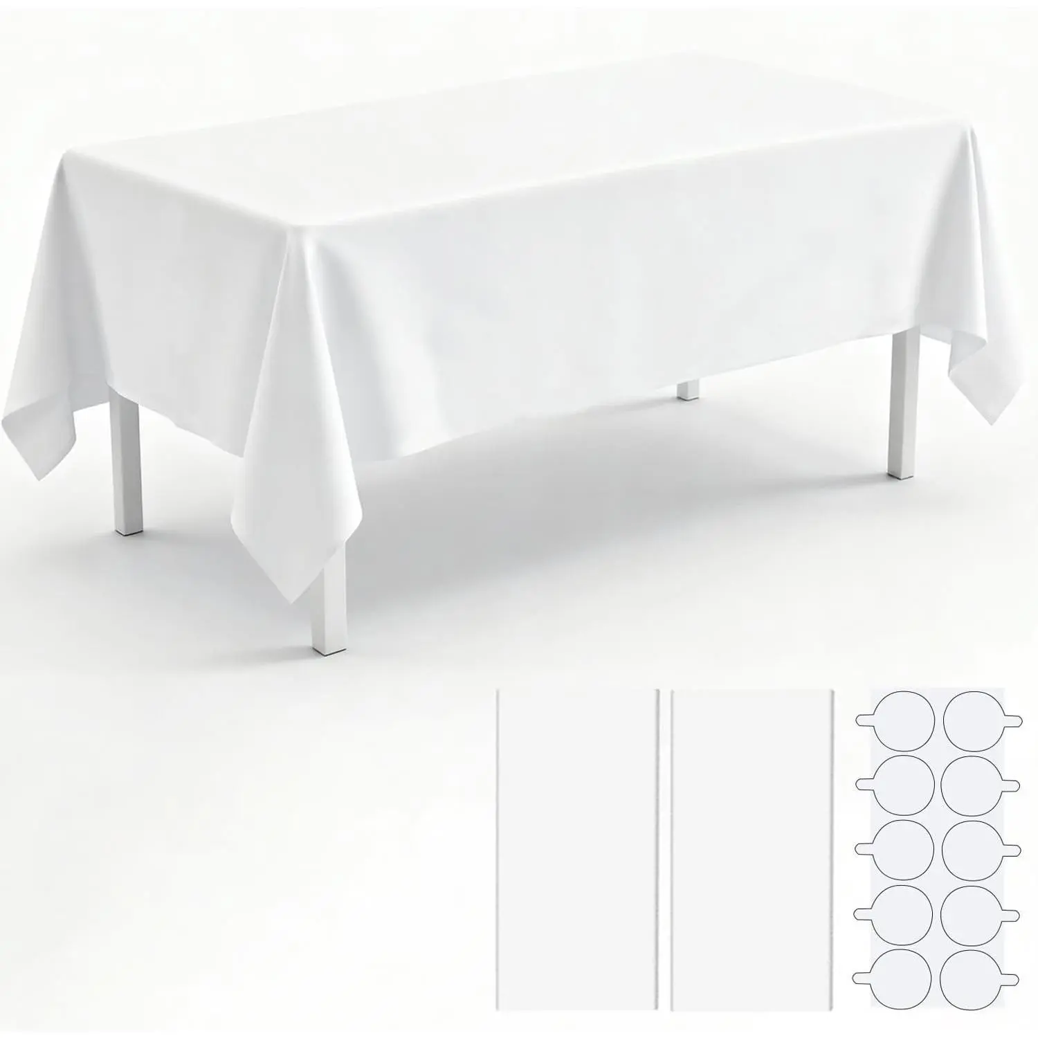 2 Pack 54" × 108" White Disposable Plastic Tablecloth Rectangle Table Cover for Wedding Picnic Party with Stickers
