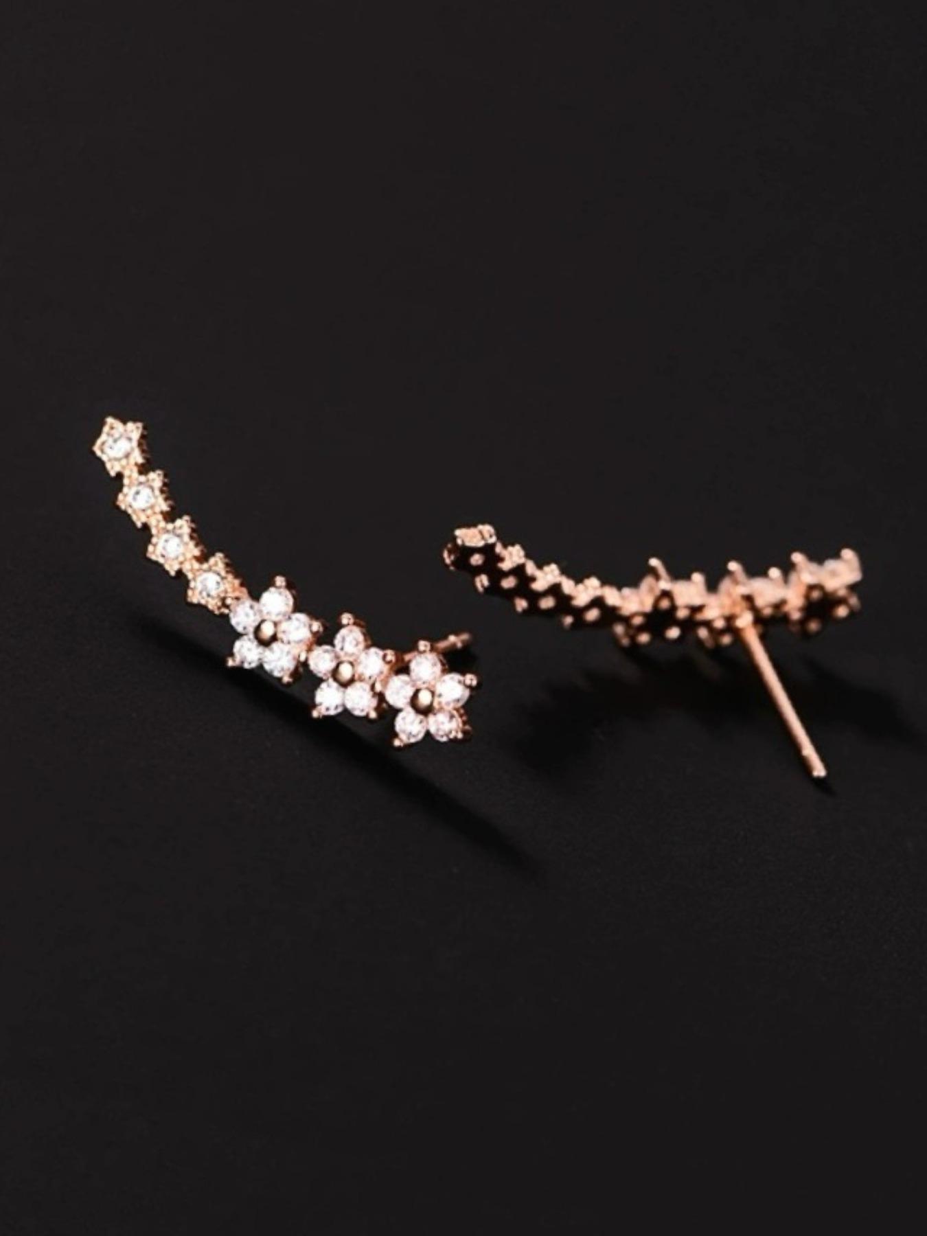 Flower Earrings For Women Sparkling Crystal Rhinestones Hypoallergenic Studs Minimalist Jewelry All Seasons L34