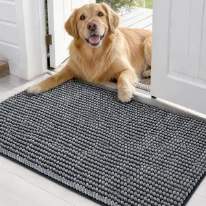 Super Absorbent Dog Door Mat for Muddy Paws, Chenille Non-Slip Washable Quick Dry Mud Mat, Indoor Outdoor Pet Rug Dog Crate Bed for Entryway (30x20 Inch, Grey)