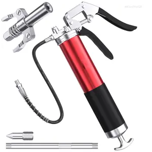 8000 PSI Heavy Duty Grease Gun Kit - 14oz with Flex Hose, Sharp Nozzle, Extension Pipe & Coupler, RedAACozyNest25