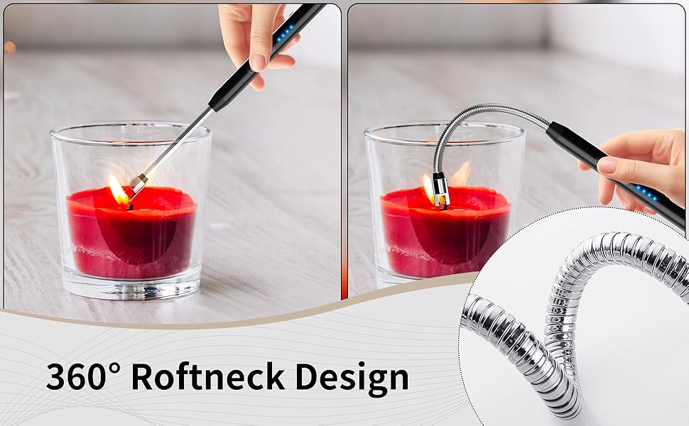 2-Pack Rechargeable Electric Candle Lighters, Flameless Windproof Long with 360° Flexible Neck and LED Display for Candles, Camping, BBQ & Fireplace(Black)
