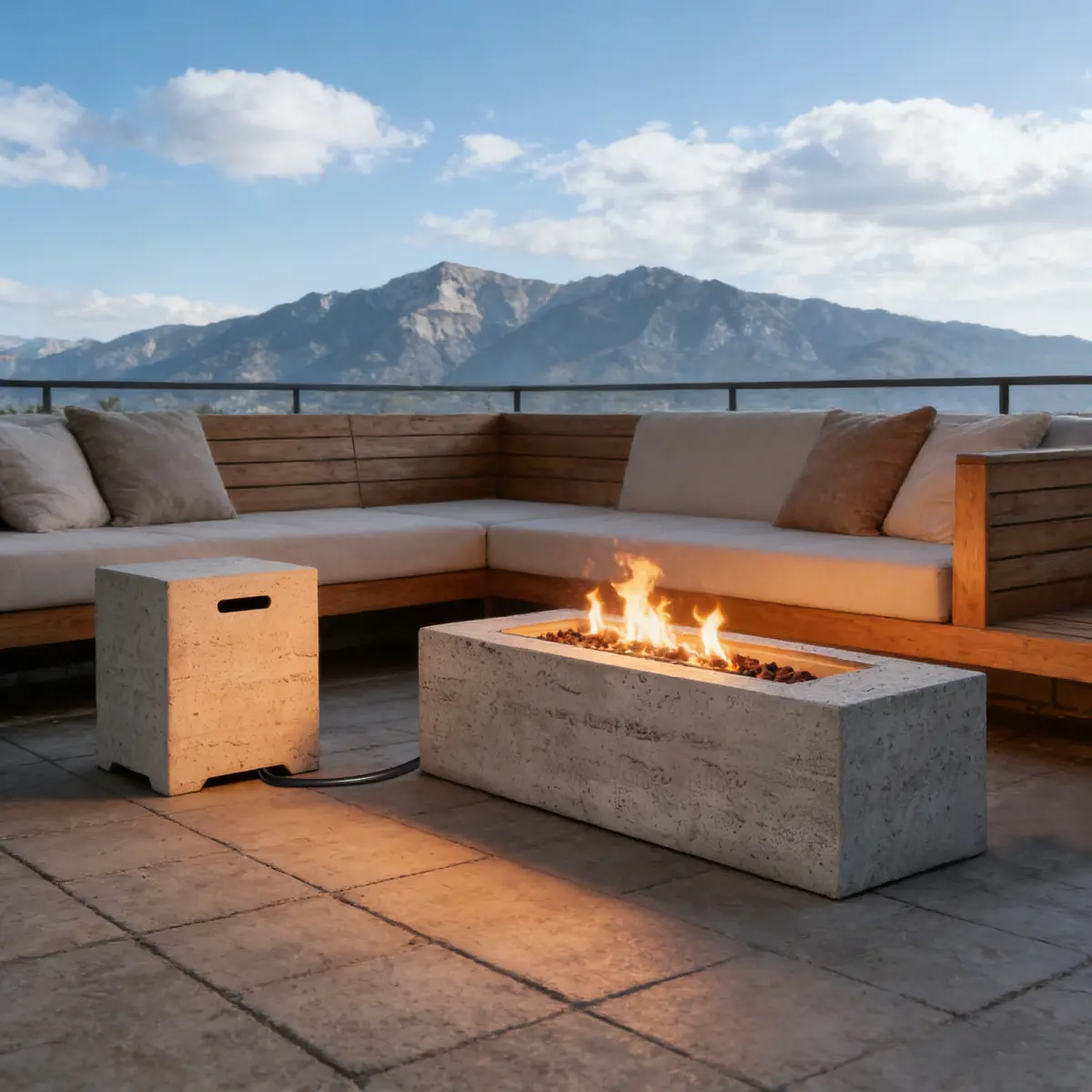 AobtkelU_STYLE 2-in-1 Outdoor Fire Pit & Propane Tank Stand Set,41.9''Outdoor Rectangular Propane Fire Pit 40000 BTU With 15.75''MGO Propane Tank Cover Table Suitable For Courtyard,Lawn,Patios, Decks.