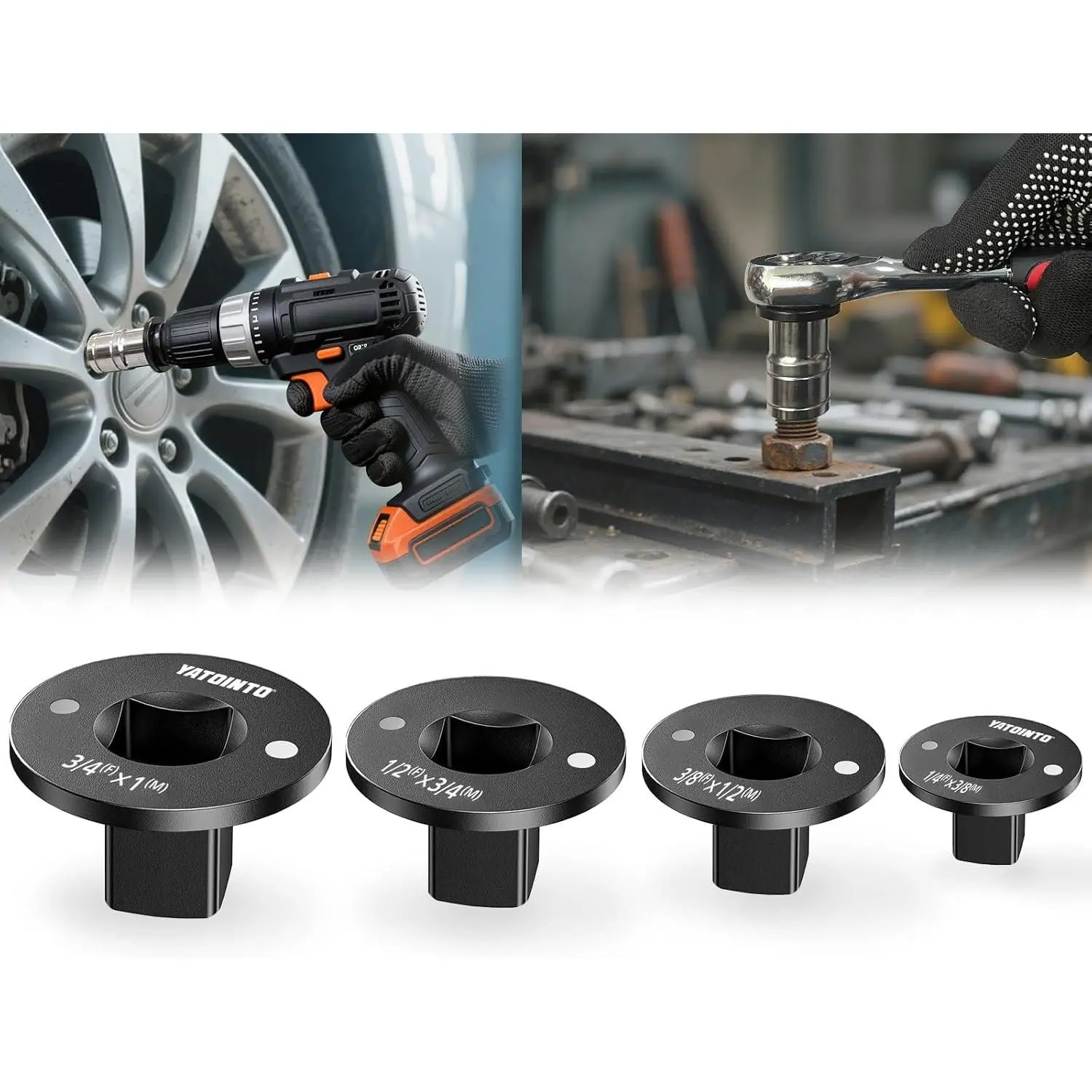 Low Profile  Socket Adapter Set,Versatile 4 count Insert Ratchet Drive Adapter Kit,Fit  ,Wrench,Cordless Drill,1/4 to 3/8,3/8 to 1/2,1/2 to 3/4,3/4 to 1,Automotive,DIY,Industry
