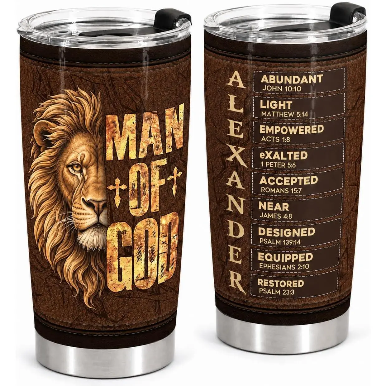 A Man Of God Personalized Stainless Steel Tumbler, Fathers Day Christian Gifts For Husband, Dad, Pastor, Bible Verse 20oz Coffee Cup, Religious Gift For Men, Halloween Gifts