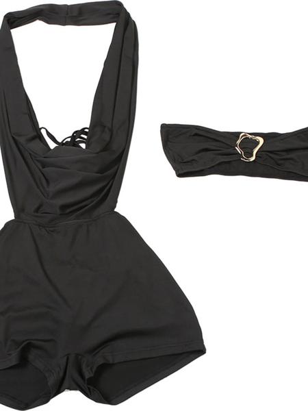 Women's Solid Backless Halter Neck Romper & Crop Bra, Fashion Casual Romper & Top Set for Daily Outdoor Wear, Women Clothes for Summer, Womenswear