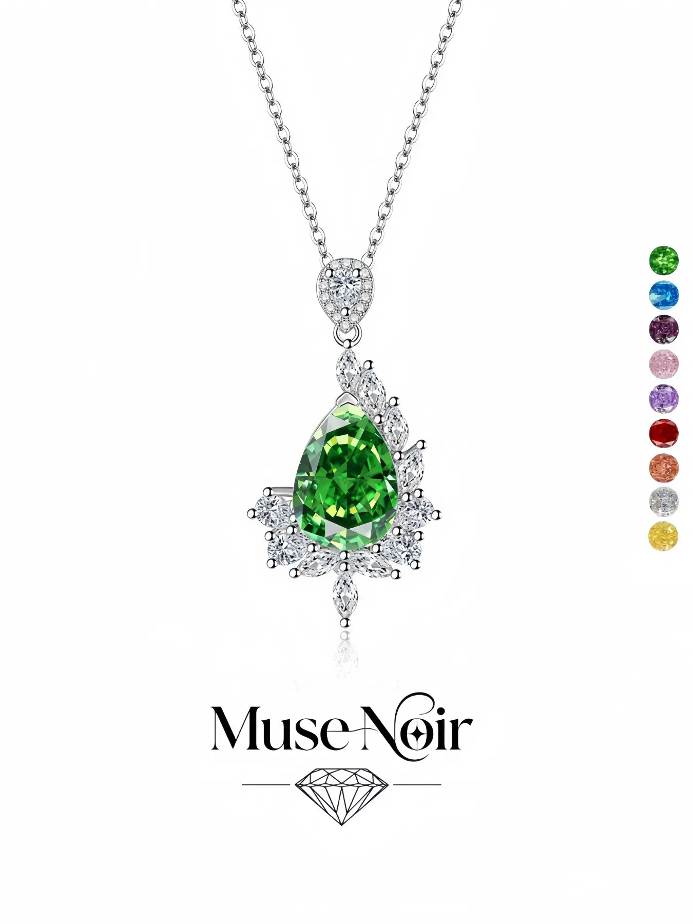 Teardrop Tsavorite Green Gem Wing Floral Full Diamond Necklace, premium colorful gem jewelry. Perfect for dates, daily wear, vacations, banquets, Christmas and Valentine’s Day gifts.