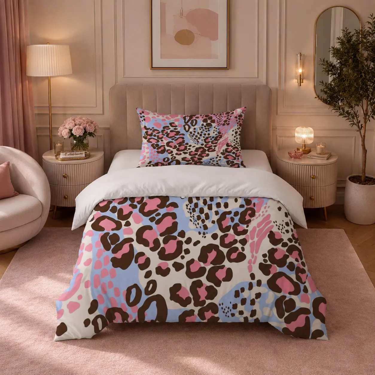 2/3 Pcs Duvet Cover Set, Modern Wild Leopard Abstract Style, No Pillow Inserts or Comforter Insert, 1 Duvet Cover and 1/2 Pillowcases, Soft Bedroom Decor, Gift for Women Friends Couples