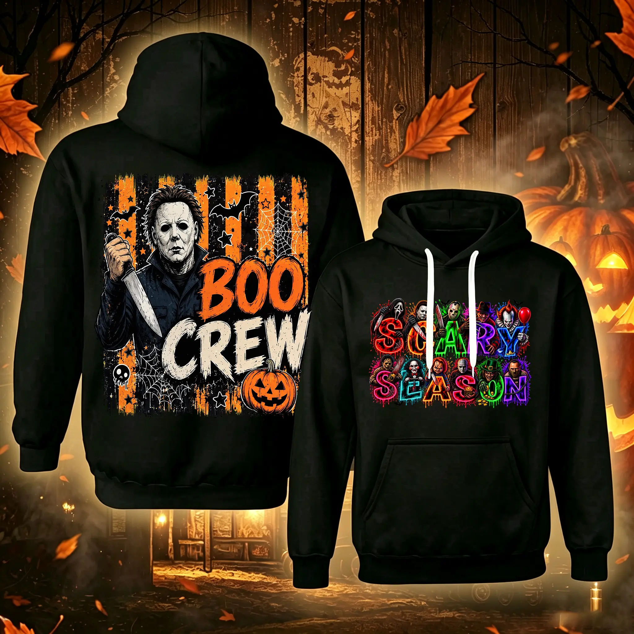 Retro Halloween Horror Icons Sweatshirts |   Glow‑Inspired Slasher Hoodie Designs |   Halloween Hoodies, Scary Movie Fan Hoodies, Fall Spooky Outfits