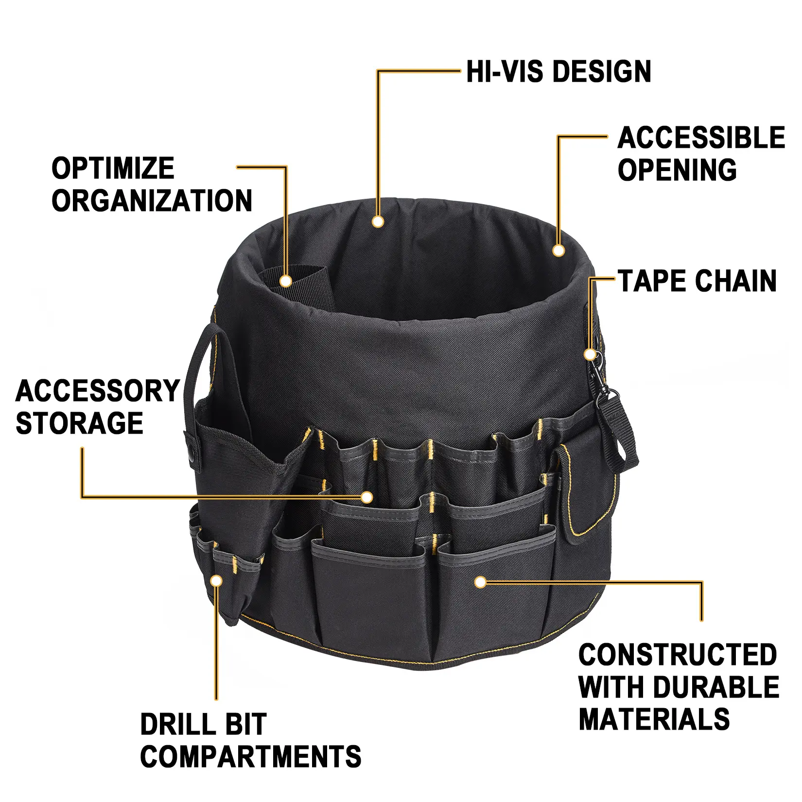 Heavy Duty Oxford Tool Bag Organizer for 30cm/5 Gallon Bucket – Multi-Pocket Tool Tote for Workshop, Garage, Construction – Fits Tools & Hardware – Bucket Not Included