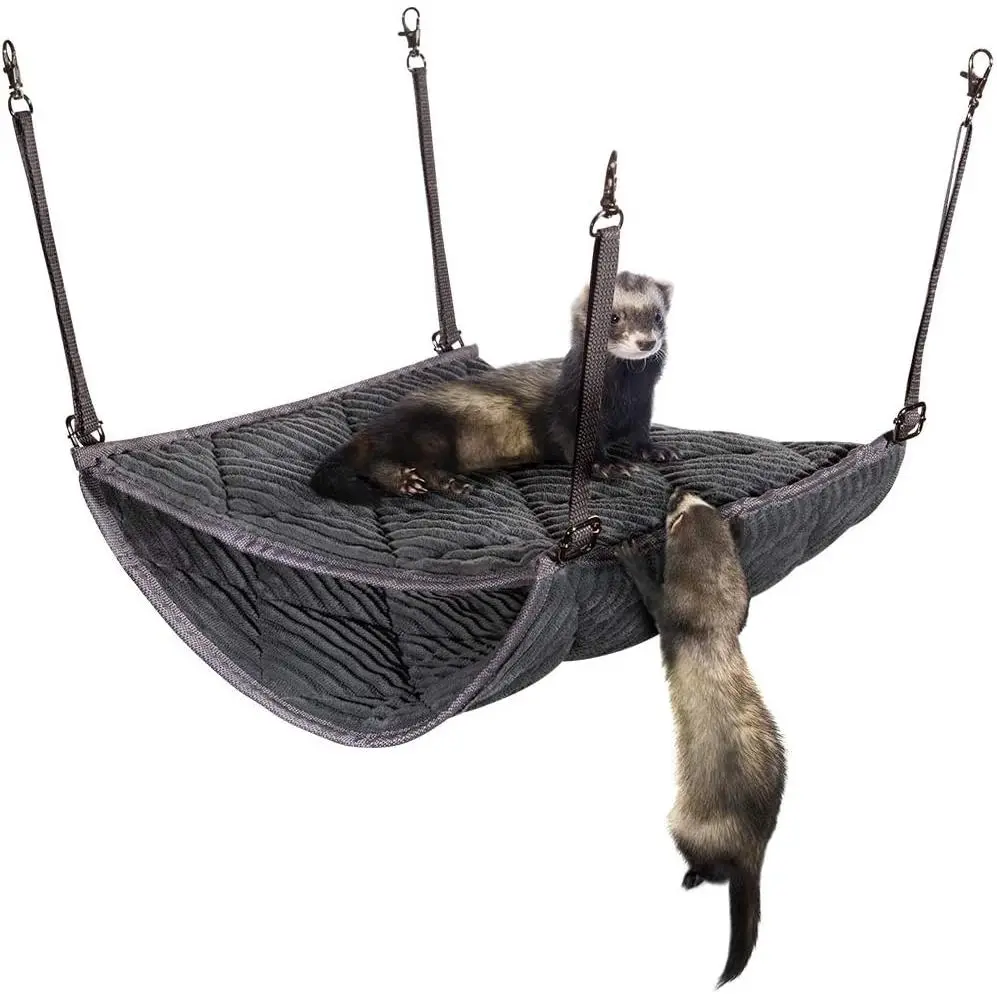 Ferret Hammock for Cage Plush Double Bunk Bed with Hanging Clips Perfect for 2 or More Small Pets Rats Ferrets Hamsters Guinea Pigs Chinchillas Squirrels Grey