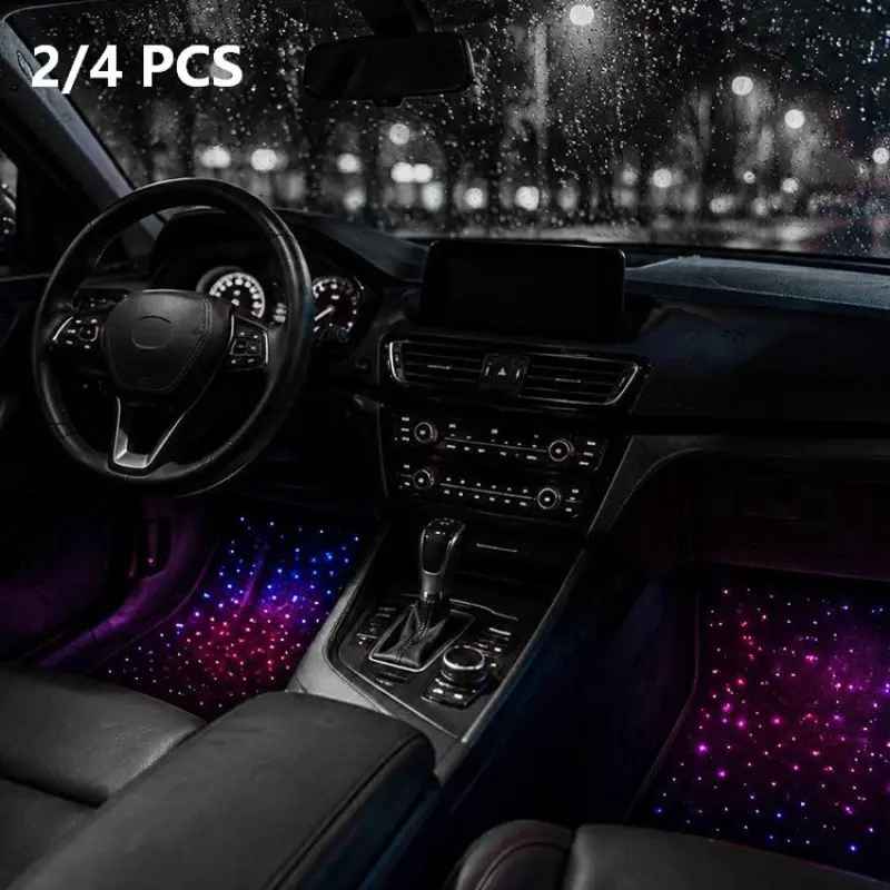 Fiber Optic Flashing Starry Car Floor Mats, Waterproof LED Carpet, APP Remote Control Light Effects, Stylish and Functional Car Accessories