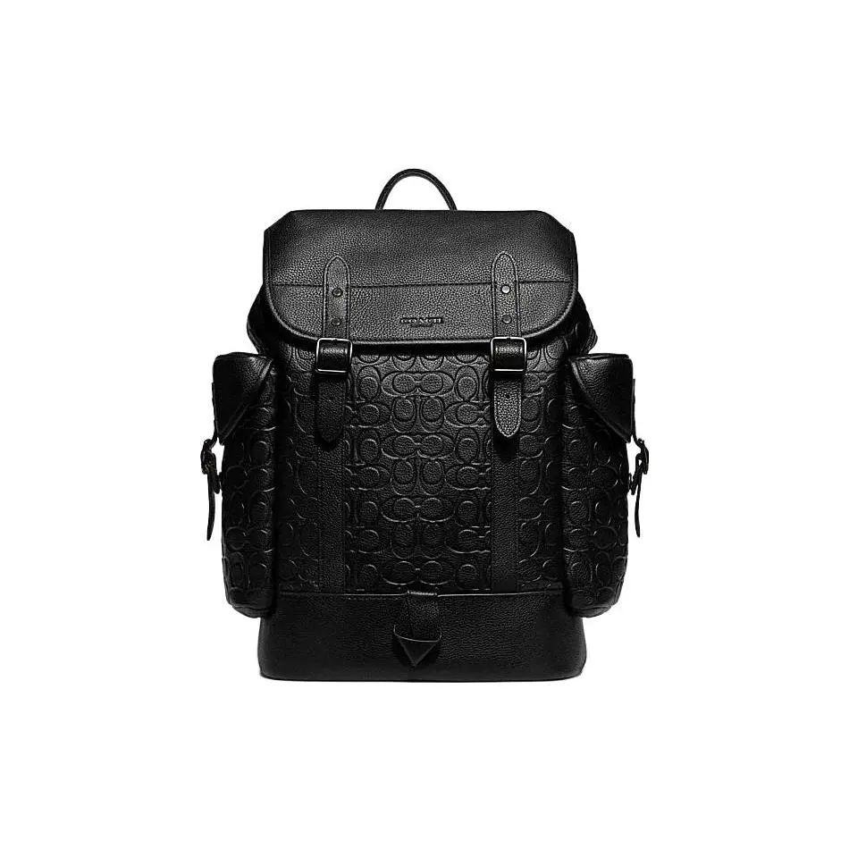 COACH Hitch 31 Drawstring and Buckle Closure Logo-Embossed Leather Backpack for Men, Large Size, Black