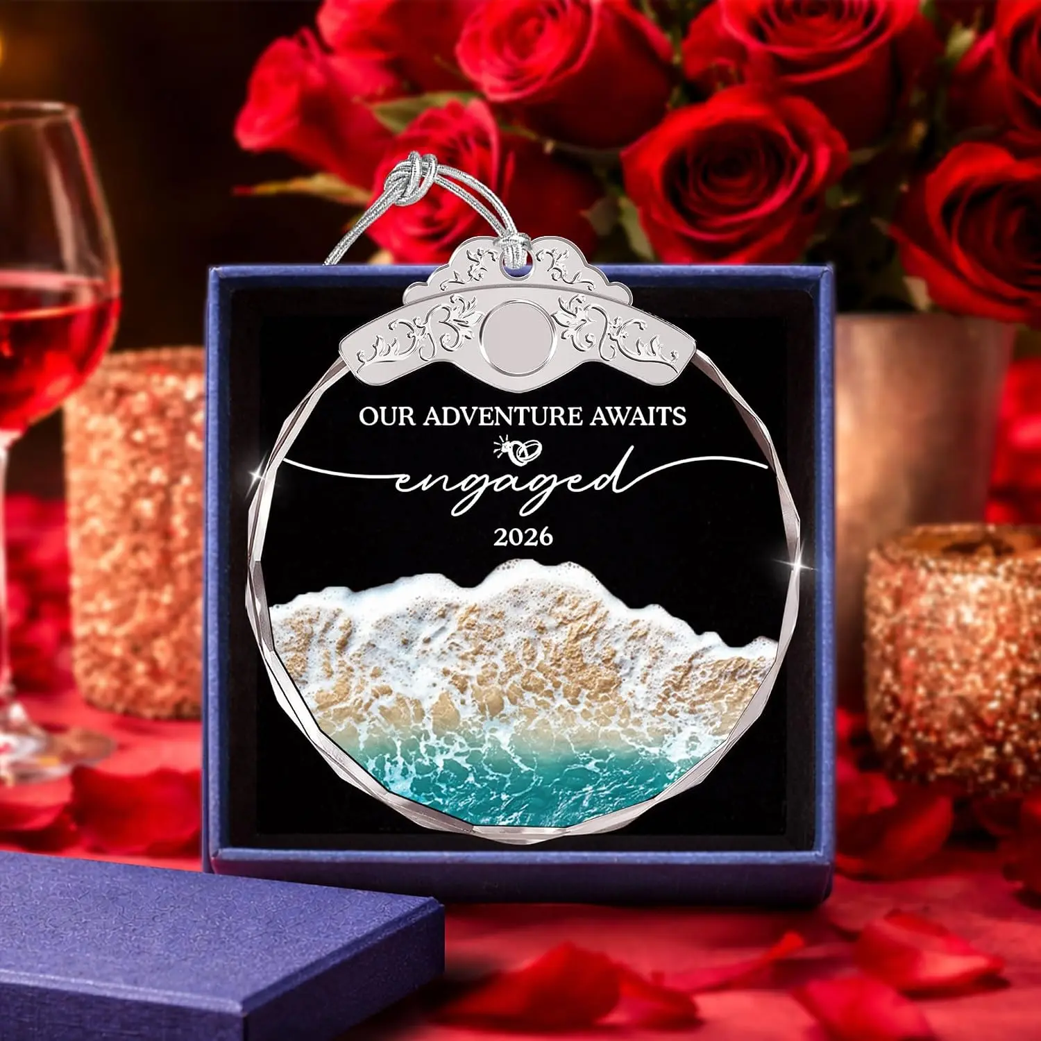 Engagement Ornament - Our Adventure Awaits Engaged 2026 - Valentine Gifts for Women - Engaged Gifts for Couples, Romantic  for Fiancé - Love Commitment  - Meaningful Relationship