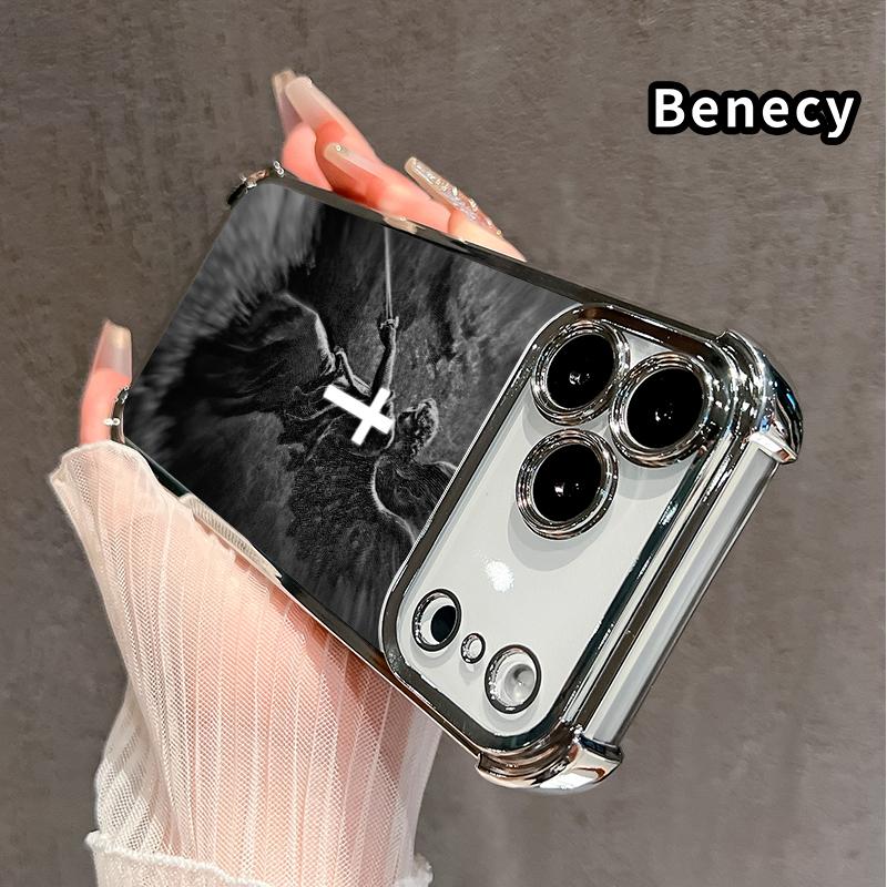 Phone Case for iPhone 17 Pro Max 16 15 Plus Air 14 13 12 11 E Christian Aesthetics Cross Judgement Angel Pattern Four-corner Thickened Anti-drop Protective Silicone Cover Gift