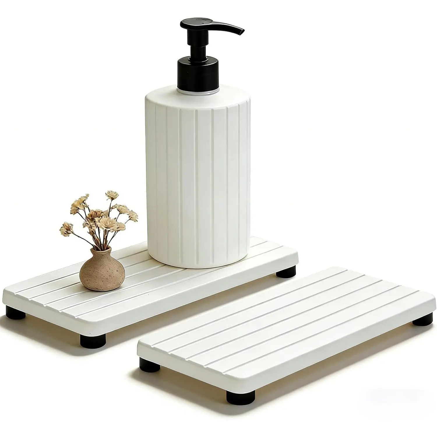 2 count Stone Drying Tray, Water Absorbing Stone Tray for Sinks, Neat Diatomite Sink Trays,  Drying Kitchen Sponge Hand Soap Holder,  Dry Sink Coasters  for Bathroom Counter -White