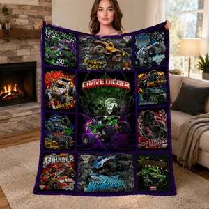 Monster Jam Monster Truck Flannel Throw Blanket, Ultra Soft Anti-Wrinkle Quick Dry Blanket for Kids Adults Gift