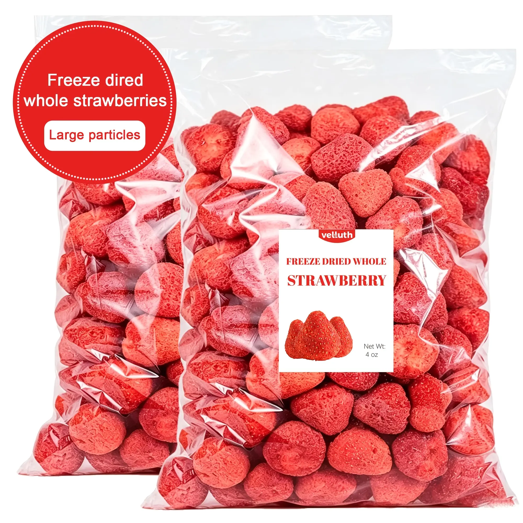 High Quality Frozen Dried Strawberry Whole, 4 Ounces, No Added Sugar, No Additives, 100% Frozen Dried Strawberry Whole, Very Suitable for Matching with Oatmeal, Cereal, Smoothie, Yogurt And Baked Goods, And Also Can Be Used As Ingredients And Snacks