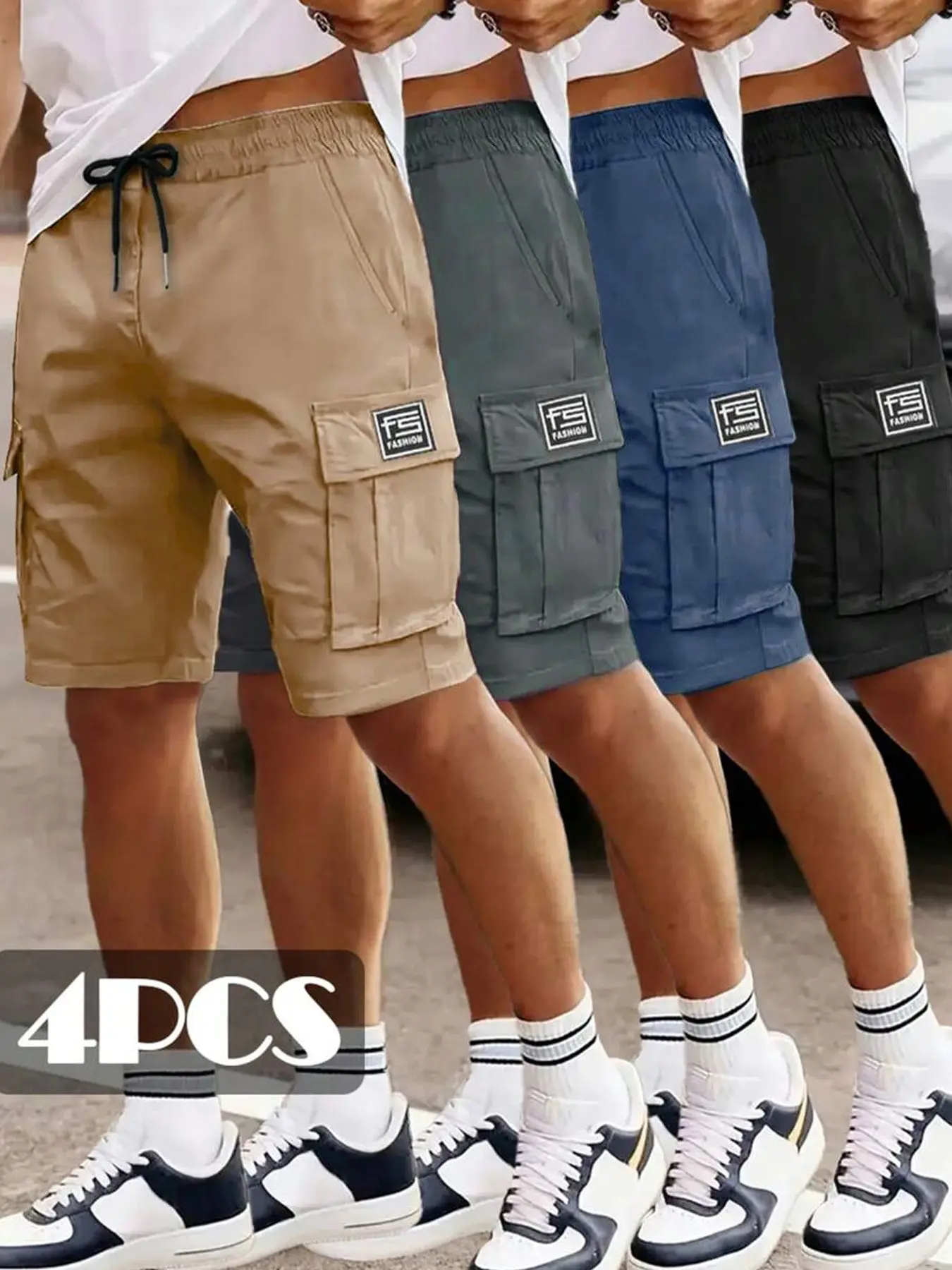 4-Pack Summer Comfortable Lightweight cargo shorts, Casual Loose-Fit Sports Pants, Unlined Solid Pattern Plain, Men's Travel Beachwear