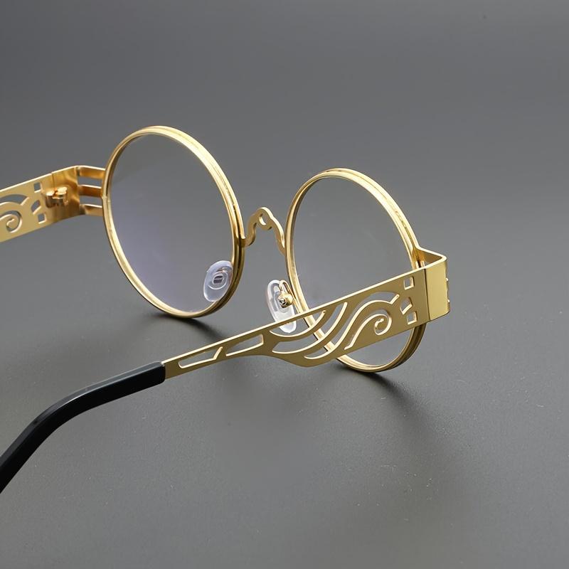 Unisex Vintage Steampunk Gothic Glasses - Gold Metal Ornate Temple Non-Prescription