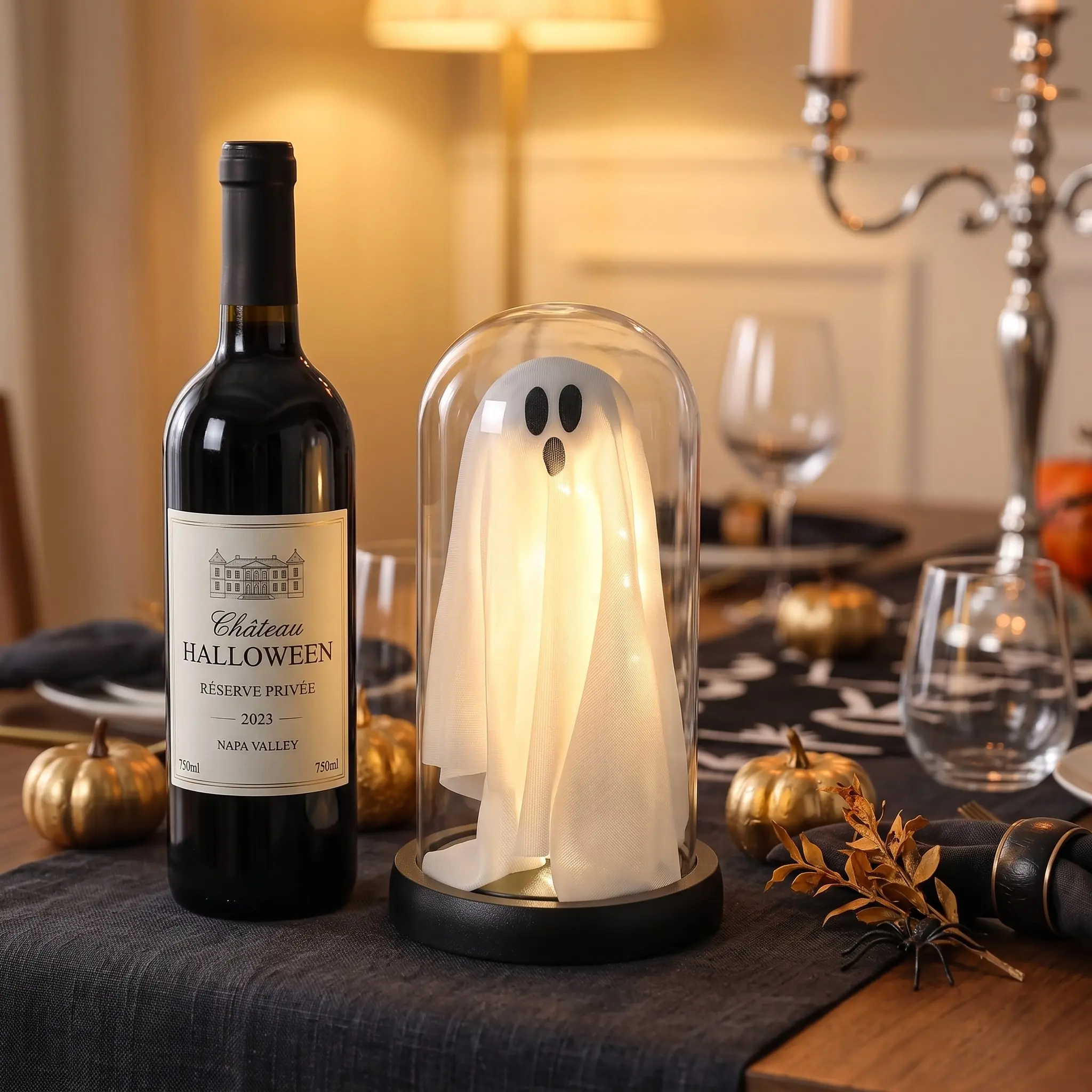 Glowing Ghost in Glass Dome Halloween Light, Indoor/outdoor LED Table Decor, Spooky Centerpiece for Patio, Mantel & Party Displays, Decorative Table Centerpieces
