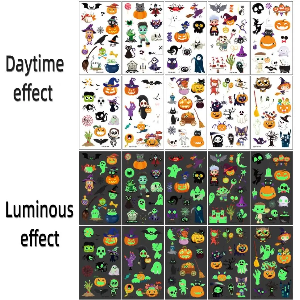 Halloween Party Tattoo Stickers Luminous Stickers Temporary Waterproof Stickers for Face Body Tattoo Boys Halloween Party Decors Christmas