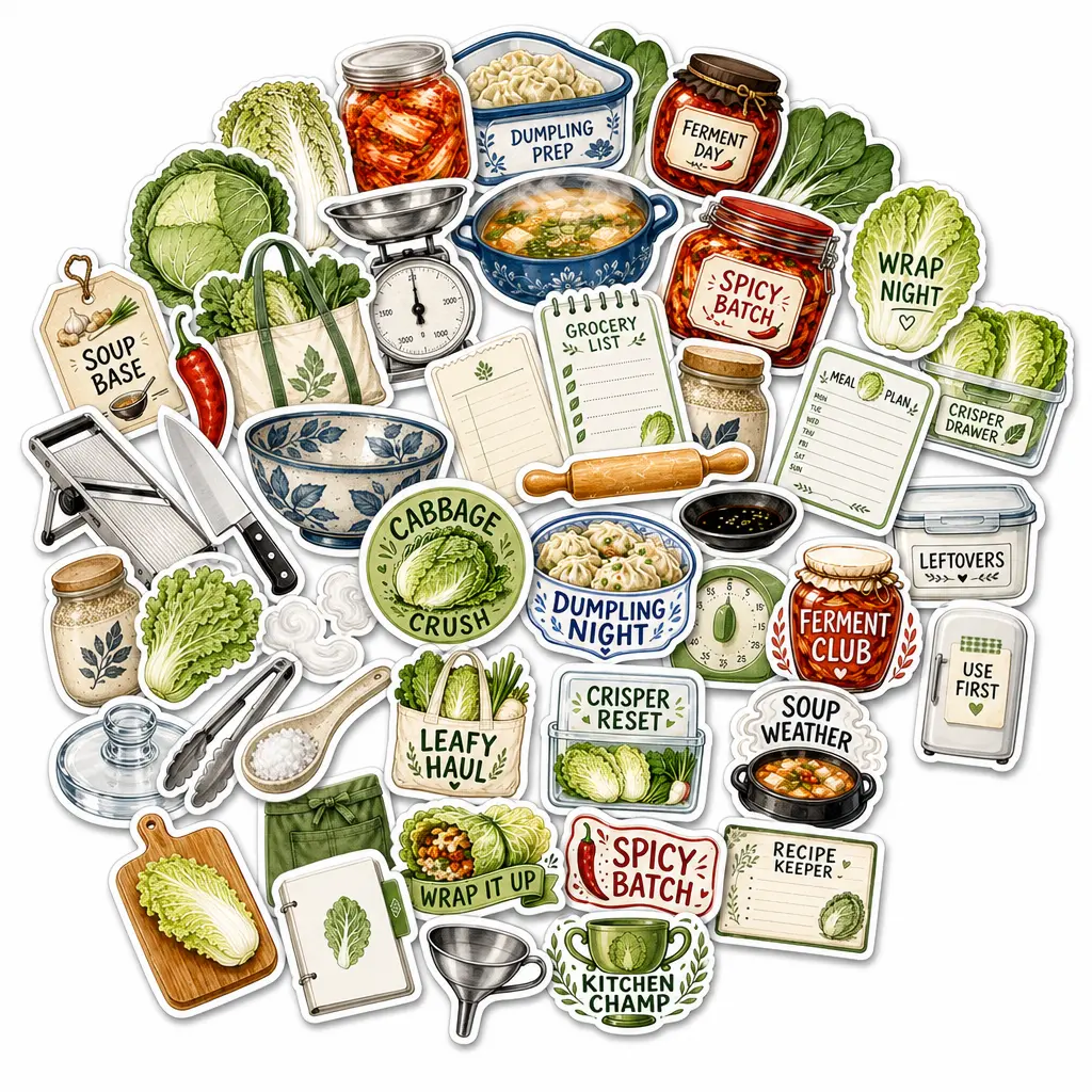 Cabbage Crush Kitchen Club Stickers | 50 Waterproof Vinyl Food Planner Decals