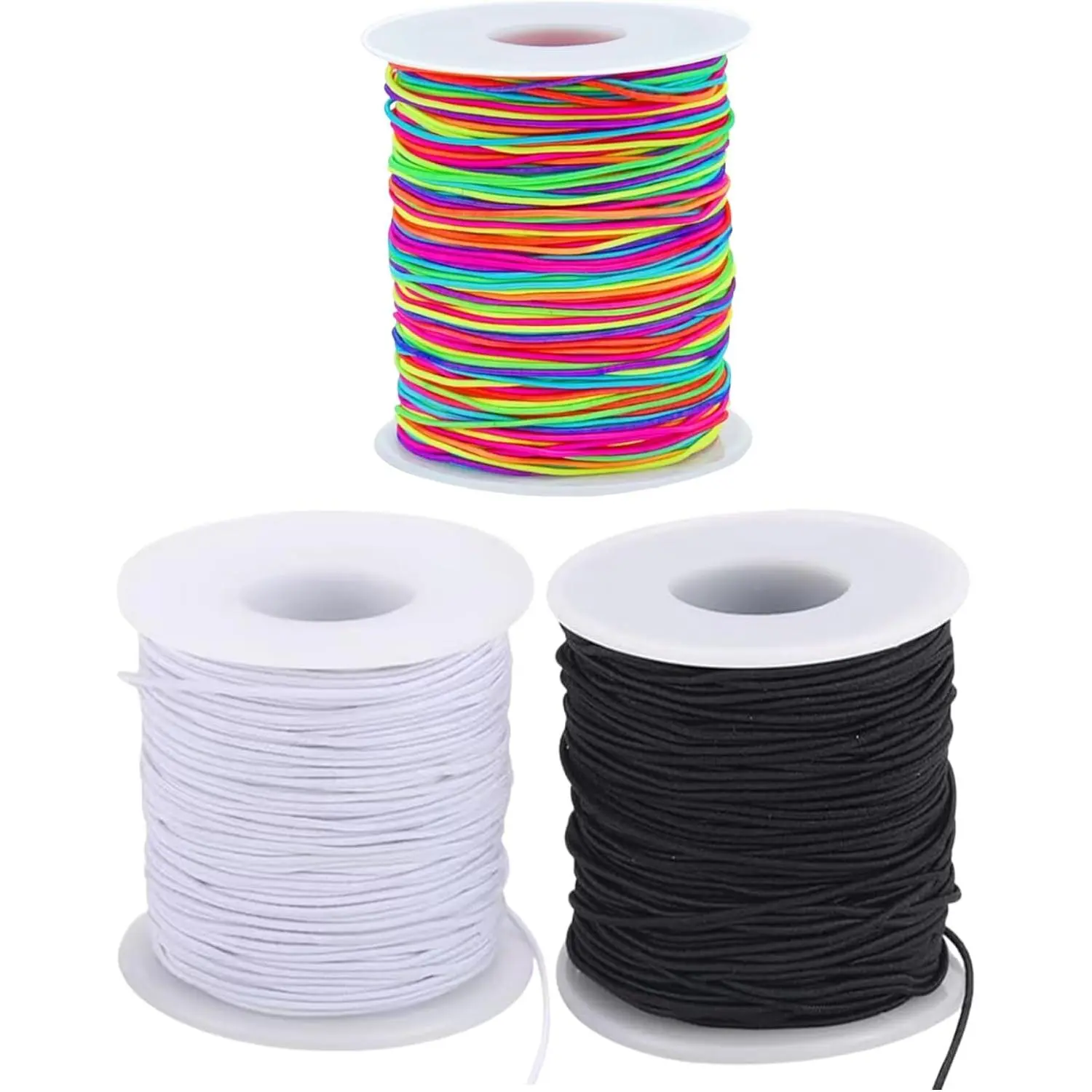 Elastic  Thread, 1mm Braided Thread,  for Making Bracelets, Necklaces, DIY Crafts,Each roll 50 Meters, 3Rolls 150Meters (1 White+1 Black+1 Color)