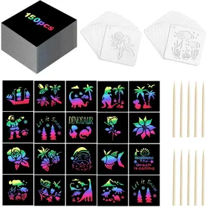 Rainbow Scratch Paper Set,Scratch Art for 4-12 Kids, Mini Notes Arts and Craft Supplies,Matching Random Personalized Stencils ，Christmas Gift，School Classroom Activities, Travel Carrying.fidget toys