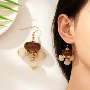 French simple earrings, large round wheel beads, acrylic earrings.