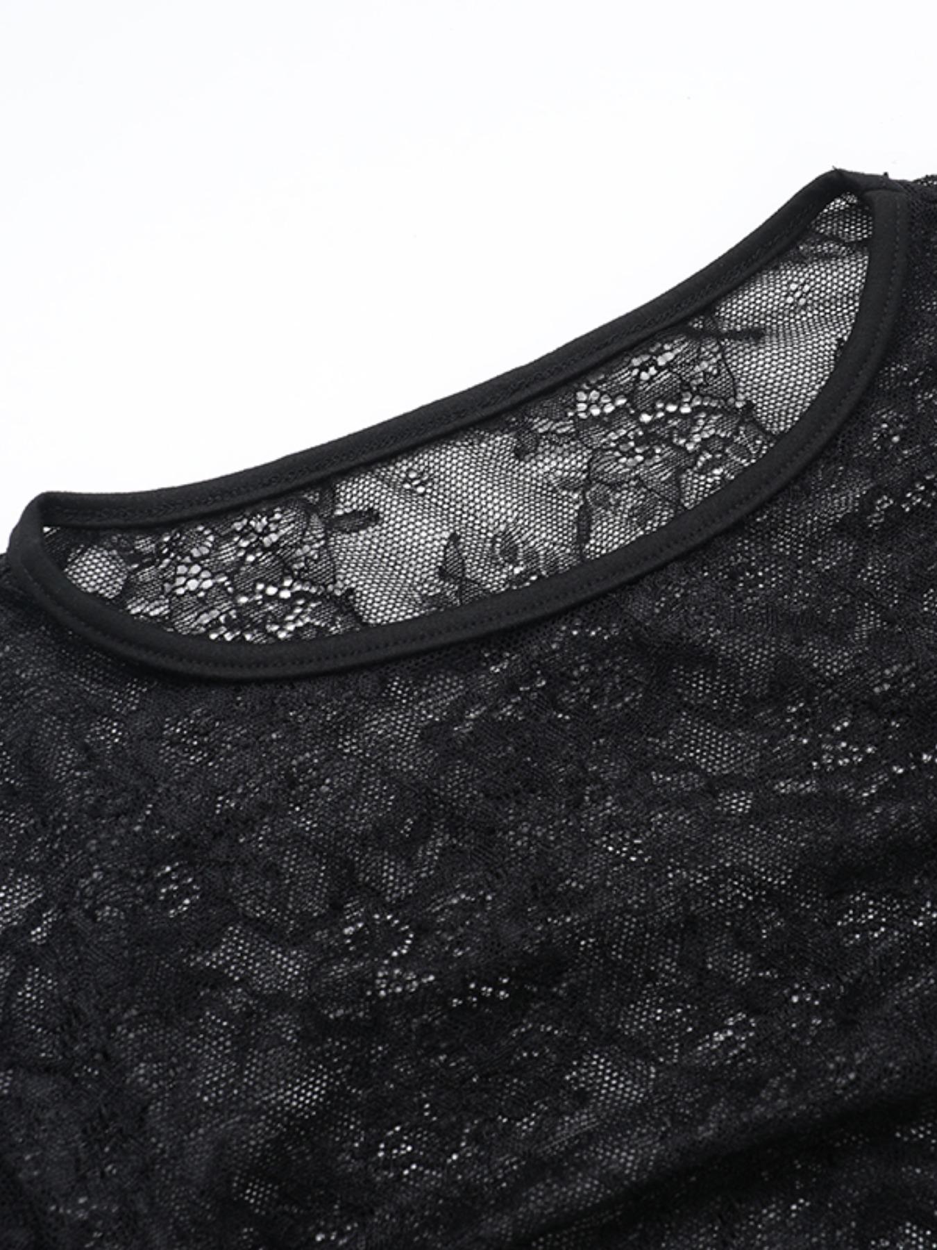 Women's Lace Sheer Longsleeves Top & Skirt Two-piece Set, Long Sleeve Round Neck Top & Skirt, Ladies Clothes for All Seasons, Womenswear, Matching Sets, Skirts Sets, Fall outfit