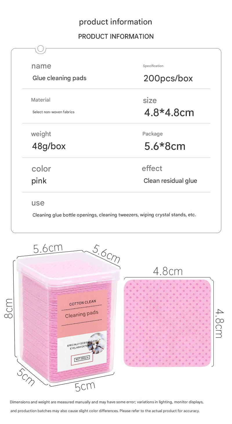 2 boxes 400pcs / Glue bottle mouth cleaning cotton pads, tweezer cleaning cotton pads,pink boxed glue wipes, non-woven fabric material, 200 pieces/box