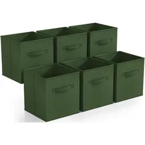 Foldable Storage Cubes - 6 Fabric Baskets for Organizing Pantry, Shelf, Toy Box, Cubby, Closet Organizer - 11 Inch Collapsible Closet Organizers and Storage Bins (Dark Green 6 Pack)