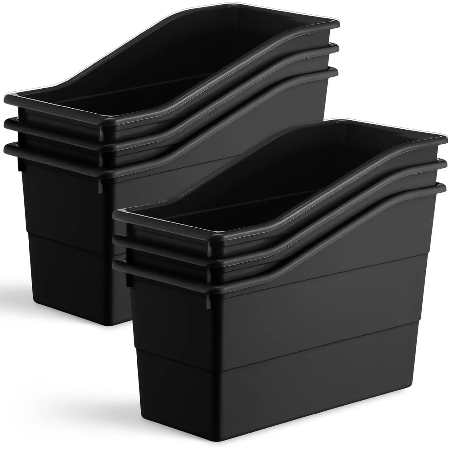 6 Packs Book Bins for Classroom Plastic Book Binder Holders Vertical Organizer Baskets Storage Boxes for Classroom Library Home Office Organization Stationery Supplies (Black)