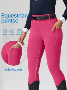 Women's Equestrian Pants with Side Pockets, Non-Slip Silicone Material, High Elasticity, Quick-Dry, Professional Riding Gear