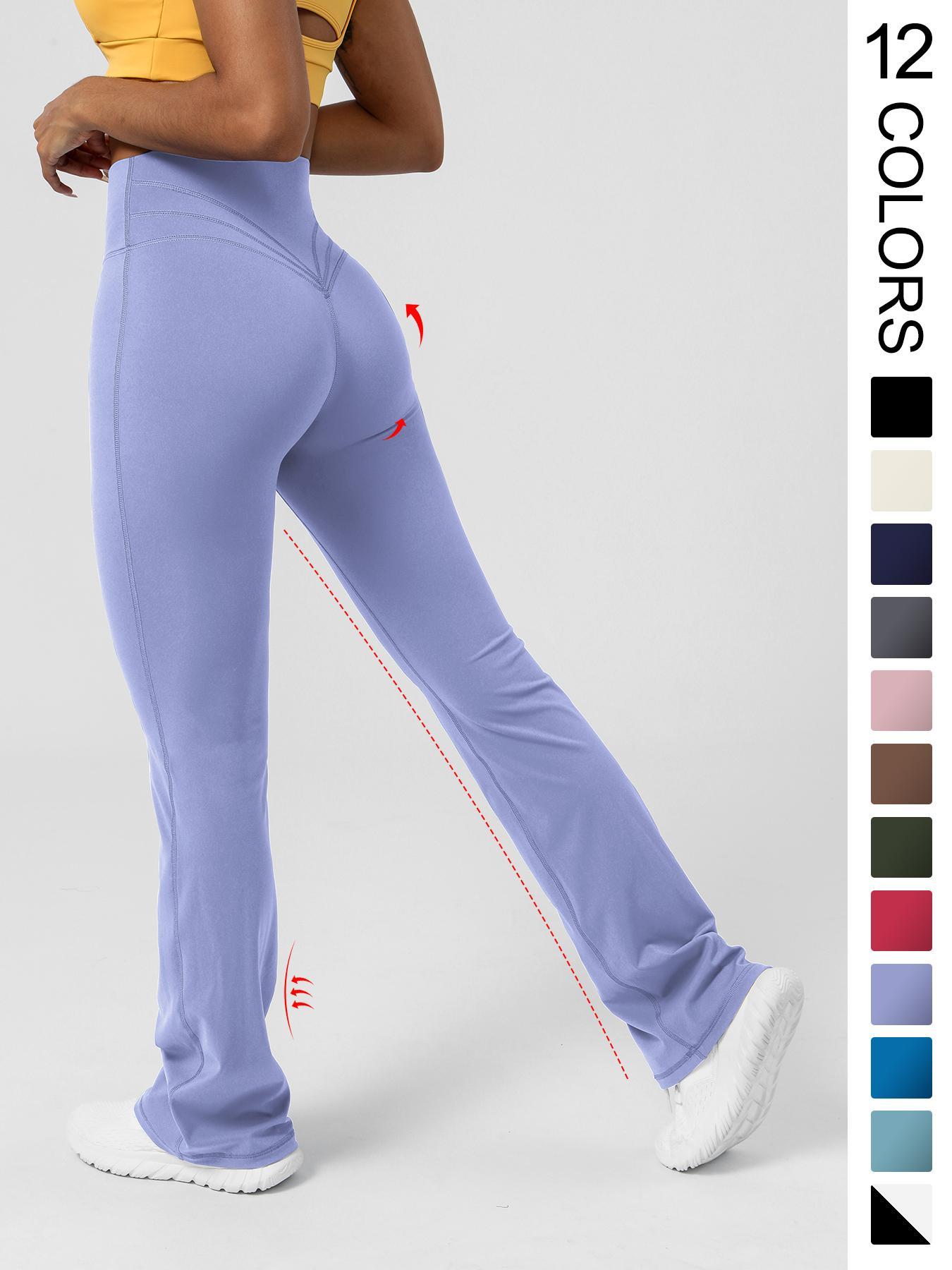 Women's Basic Plain High Waist Slim Flare Leg Yoga Pants, Flared Yoga Bottoms, Solid Bell Bottom Sports Trousers for Workout Gym Fitness, Women's Joggers