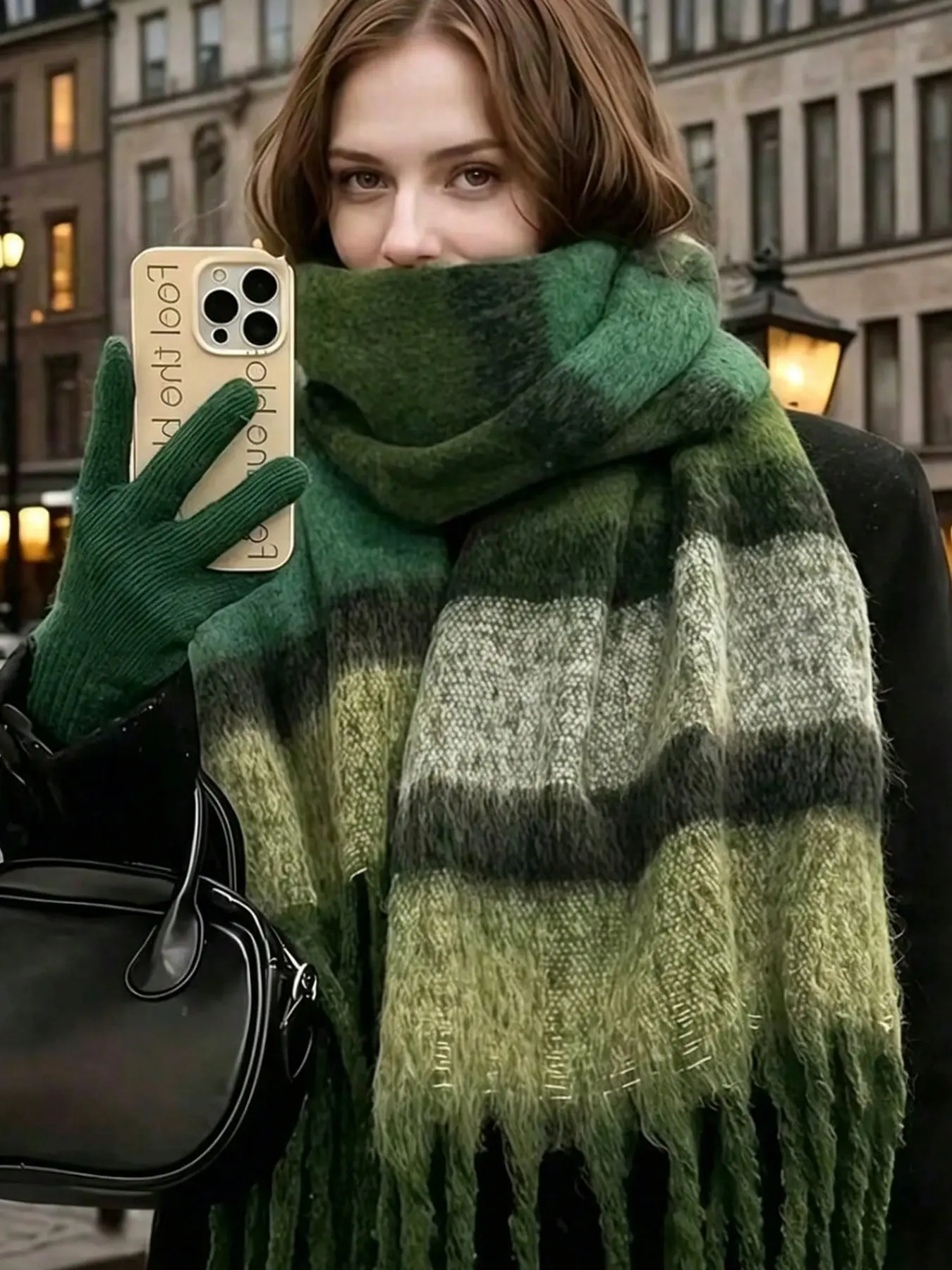 2026 New Korean Style Thick Warm Neck Warmer Scarf, 230*40cm Striped Fitted Accessory, All-Season Cold Weather Essential