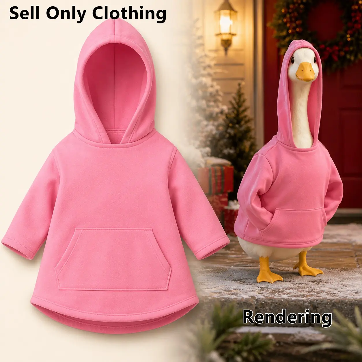 1 Piece - Porch Goose Clothes Pink Hoodie Outfit, Garden Goose Statue Costume for Christmas Winter Decor, Christmas Decorations, Holiday Decor, Cute Yard Lawn Goose Accessories & Seasonal Outdoor Decoration
